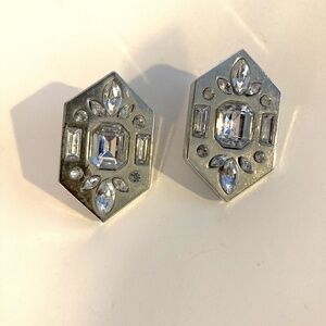 Silver Geometric Earrings with Rhinestones